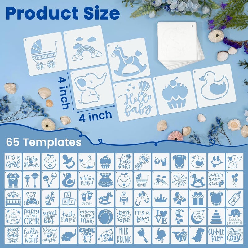Amrules 65 Pcs Painting Stencils, Shower Theme Drawing Templates Set for Crafts, Reusable DIY Art Stencil Sets for Wood, Walls, Cards, Fabrics, Rocks and Home Decoration, 4 x 4 Inch - Image 2